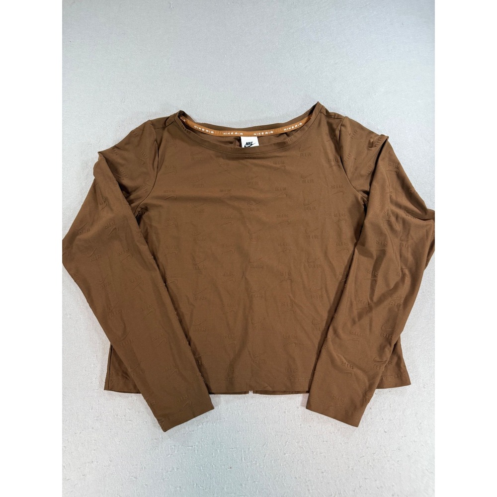 Nike Air Womens Embossed Mesh Long Sleeve Top Brown XL DQ6919-259